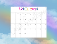 cute printable April 2024 monthly calendar pdf