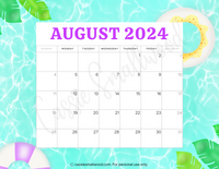 cute printable August 2024 monthly wall calendar pdf
