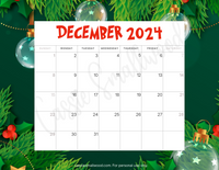 cute printable December 2024 monthly calendar pdf