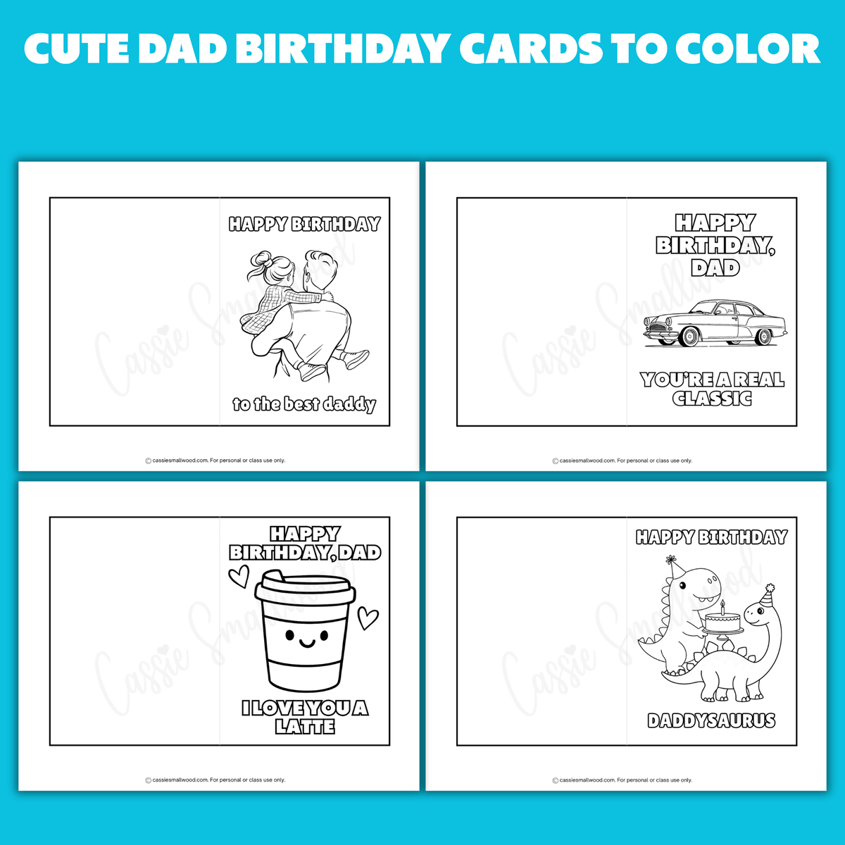 CUTE Dad Birthday Cards To Color (20 Printable Coloring Pages) – Cassie ...