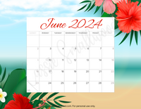 Cute printable June 2024 monthly calendar pdf