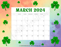 cute printable March 2024 monthly calendar pdf