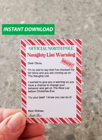 editable naughty list warning letter from the North Pole, personalized letter from Santa Claus