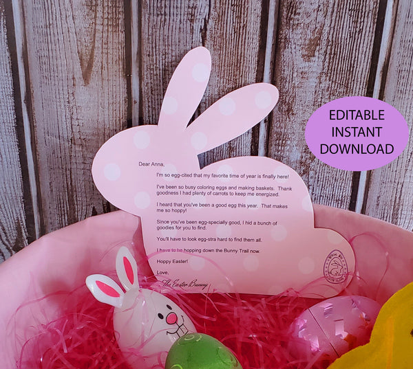 Printable Easter bunny note pink with polka dots