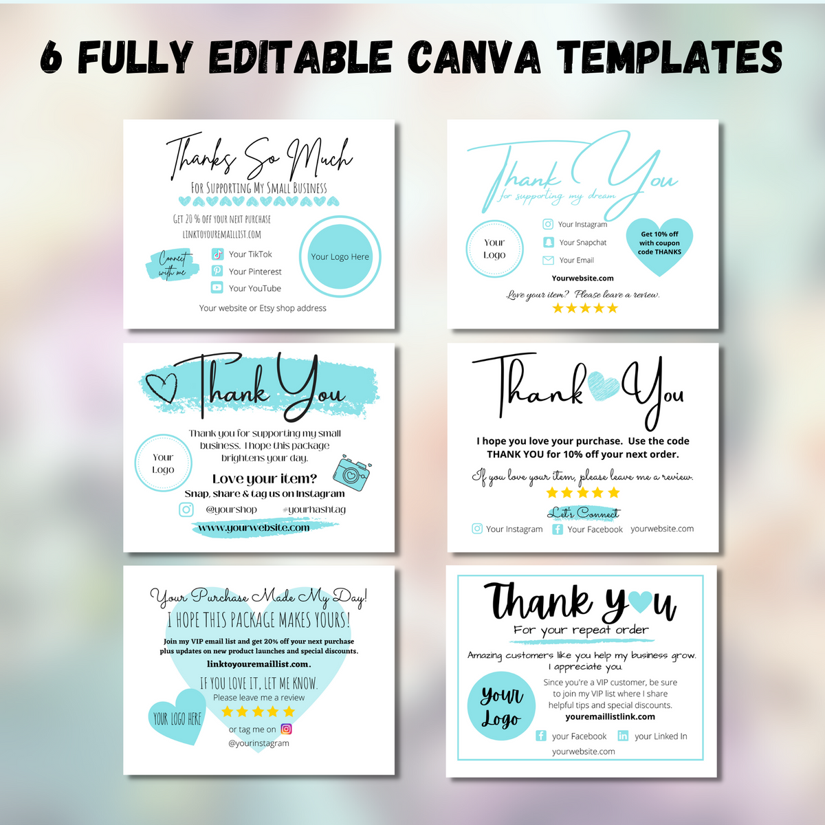 Free printable business Thank You postcard templates