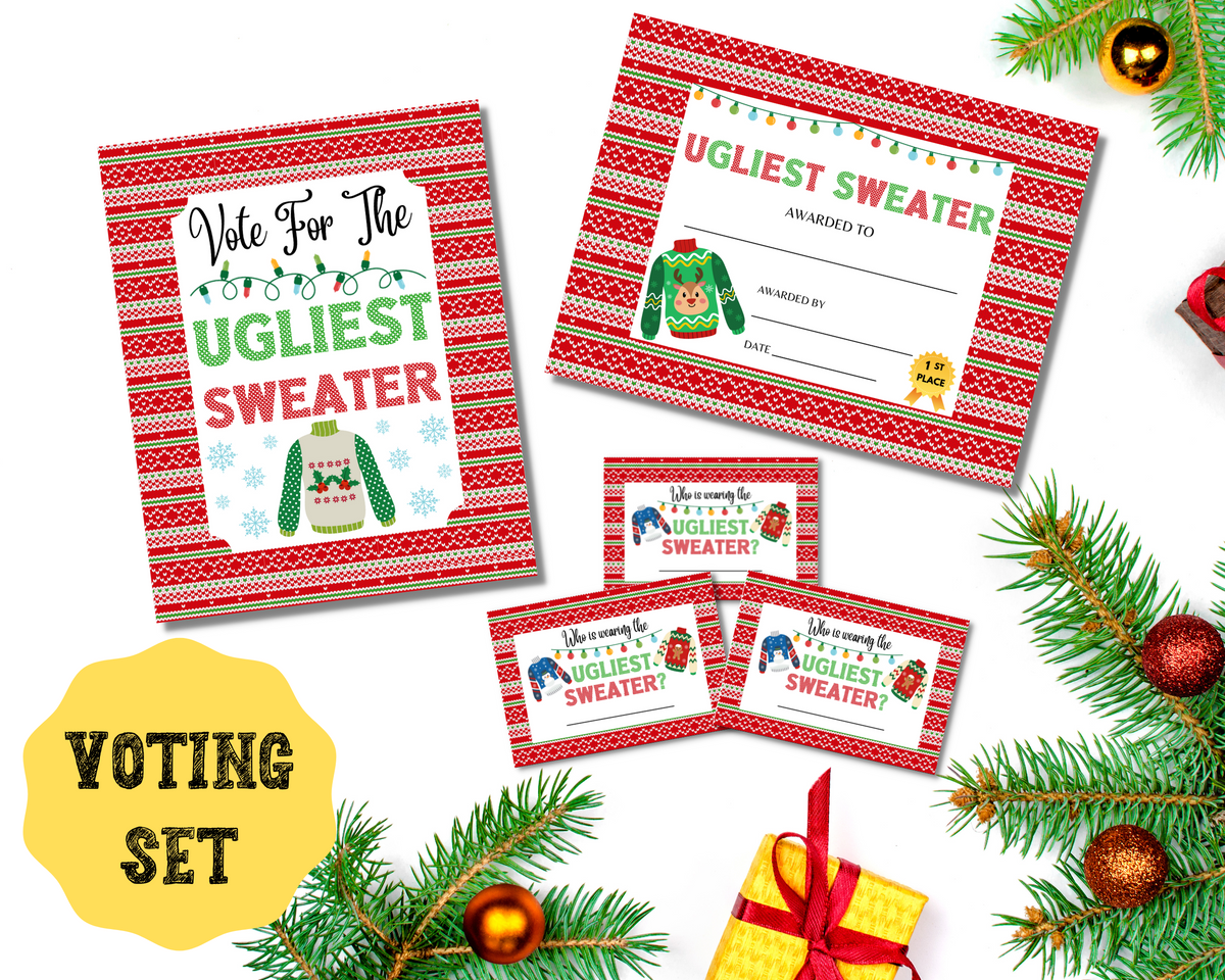 Printable Ugly Sweater Party Voting Set, Invitation, and Bag Toppers S ...