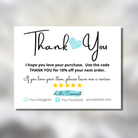 turquoise small business thank you card printable Canva template bundle, leave a review postcard
