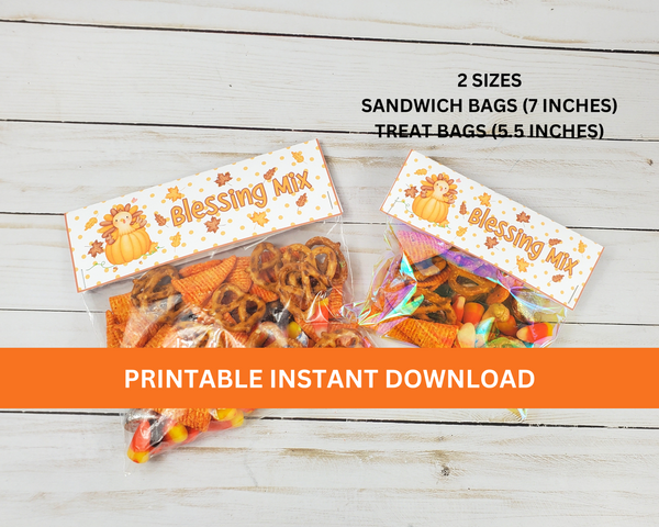 Thanksgiving blessing mix printable treat bag toppers