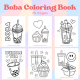 boba tea coloring book, boba coloring pages, food coloring sheets printable pdf