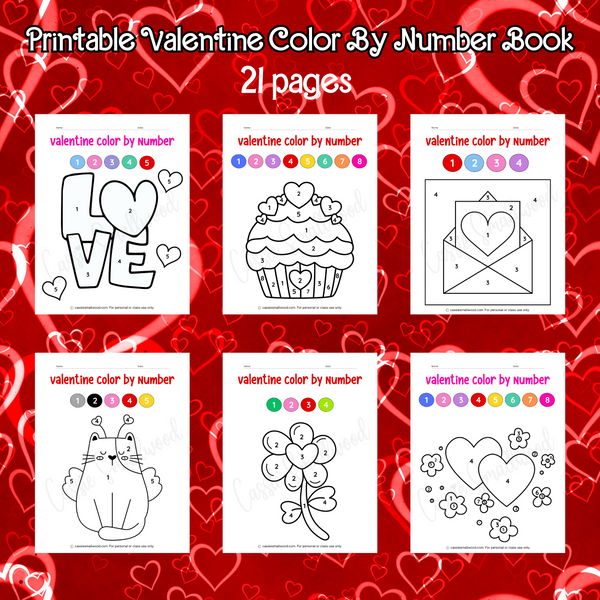 printable Valentines color by number book, Valentine's Day color by  number printables, Valentines Day coloring book
