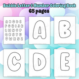 Bubble letters and numbers coloring book printable pdf