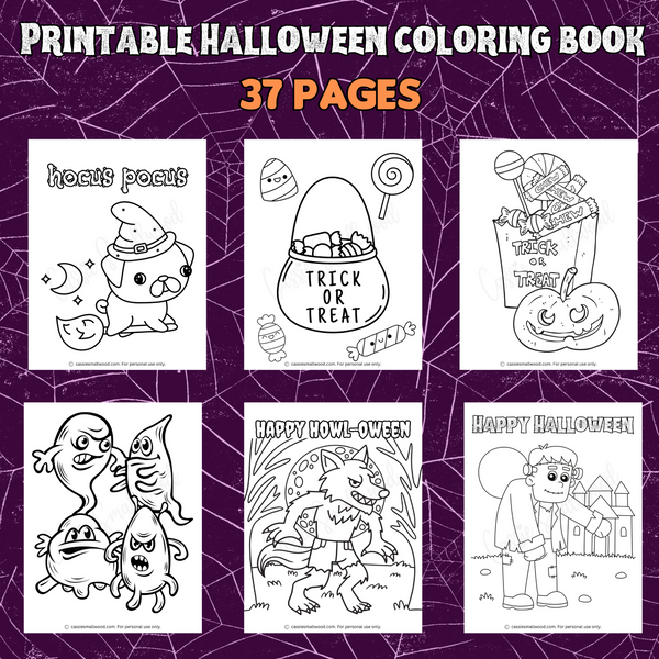 Printable Halloween coloring book for kids witch coloring page, werewolf coloring sheet, frankenstein coloring page Halloween candy picture to color