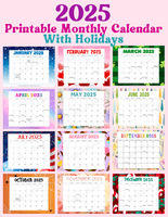 Printable 2025 monthly calendar with holidays, cute 2025 wall calendar with holidays