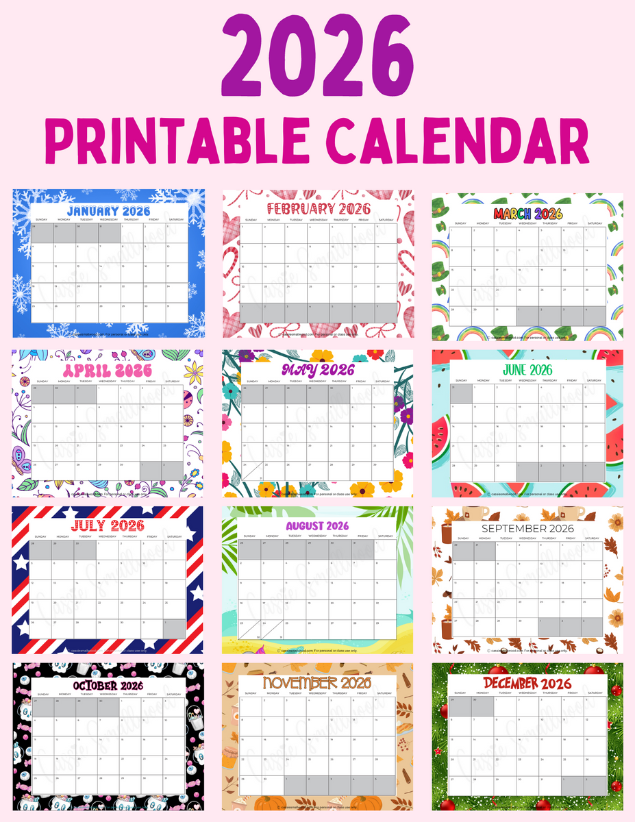 Printable 2026 Monthly Calendar – Cassie Smallwood