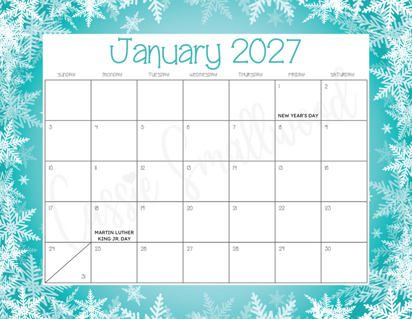 Printable 2027 Monthly Calendar With Holidays – Cassie Smallwood Printable 2027 Monthly Calendar With Holidays – Cassie Smallwood