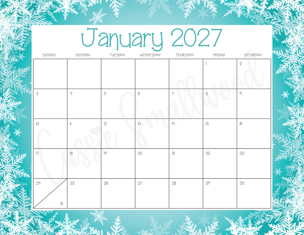 Printable 2027 Monthly Calendar Cassie Smallwood Printable 2027 monthly calendar cassie smallwood