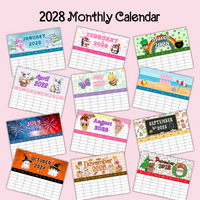 cute printable 2028 monthly calendar landscape pdf