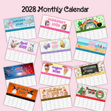 cute printable 2028 monthly calendar landscape pdf