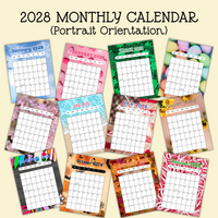 Vertical portrait 2028 Monthly calendar printable pdf cute and colorful 2028 wall calendar