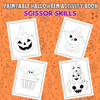 Halloween scissor skills worksheets printable pdf Halloween activity book for kids