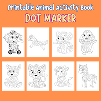 printable animal activity and coloring book, animal dot marker pages