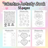 Printable Valentine's Day activity book, Valentine word search, Valentine matching worksheets, Valentine mazes, Valentine math worksheets