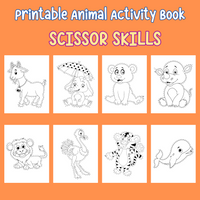 scissor skills pages for kids, printable animal coloring book, animal activity book, animal coloring pages, animal coloring sheets, cutting skills worksheets