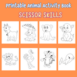 scissor skills pages for kids, printable animal coloring book, animal activity book, animal coloring pages, animal coloring sheets, cutting skills worksheets