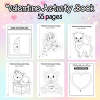 Printable Valentine's Day activity book, Valentine drawing pages, Valentine cutting pages, Valentine scissor skills worksheets, Valentine coloring pages