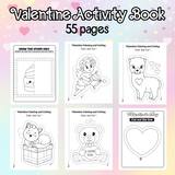 Printable Valentine's Day activity book, Valentine drawing pages, Valentine cutting pages, Valentine scissor skills worksheets, Valentine coloring pages