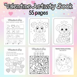 Valentine's Day printable activity book, Valentine dot marker pages, Valentine's Day color by number, Valentine's Day matching worksheets, Valentine scissor skills sheets
