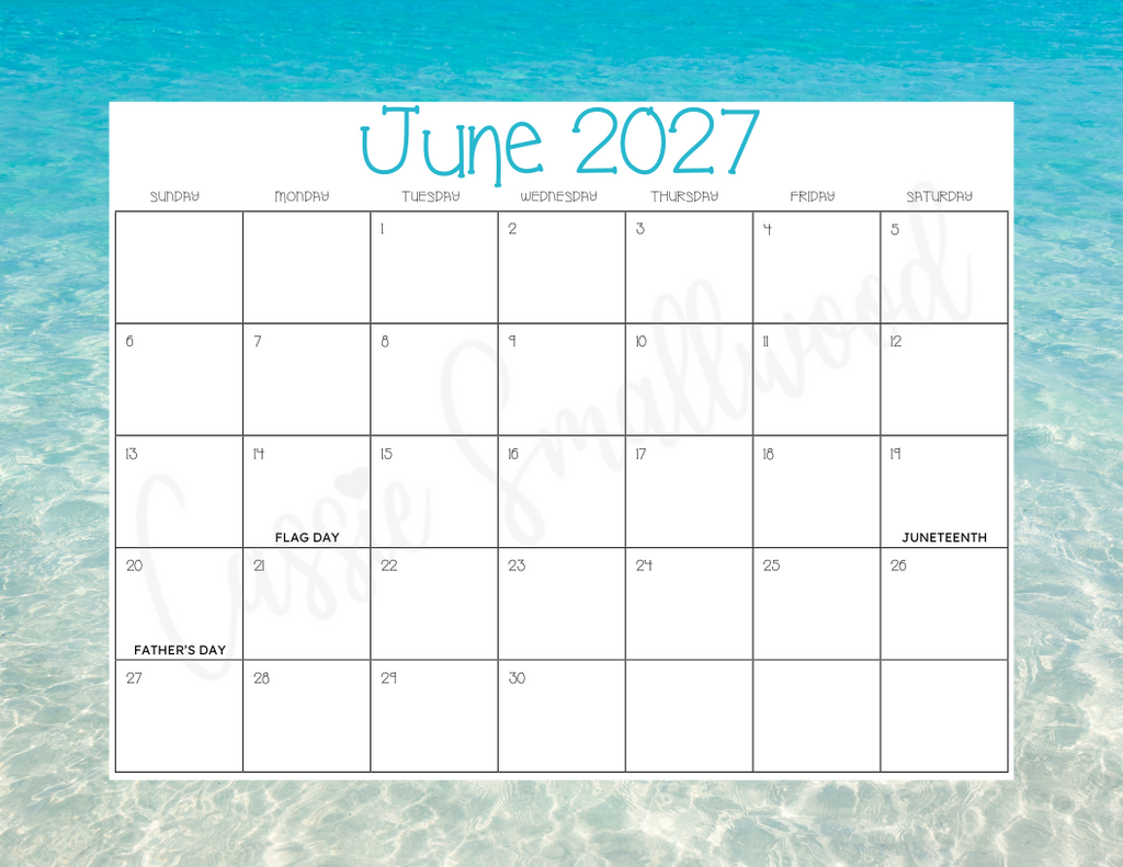 Printable 2027 Monthly Calendar With Holidays – Cassie Smallwood