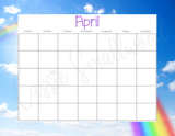 printable blank calendar template, monthly blank calendar printable pdf, yearly blank calendar full page, April blank calendar printable