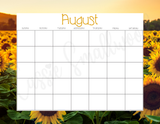 printable monthly blank calendar template pdf, August blank calendar, full page blank calendar 12 month yearly