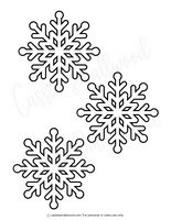 Three black snowflake outlines on a white background