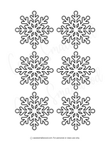 six small snowflake patterns on a white background
