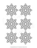 six small snowflake patterns on a white background