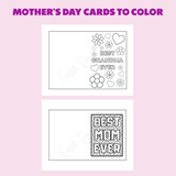 printable best mom and best nana cards to color pdf, cute Mother's Day cards to color