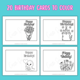 printable birthday card coloring pages for kids, happy birthday cards to color