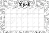 blank April coloring calendar printable pdf, blank monthly calendar template, black and white blank calendar downloadable
