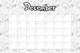 blank December coloring calendar for kids printable pdf, blank monthly calendar template, black and white blank calendar downloadable
