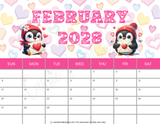 printable February 2028 calendar pdf, cute 2028 wall calendar printable landscape
