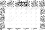 blank July coloring calendar printable pdf, blank monthly calendar template, black and white blank calendar downloadable