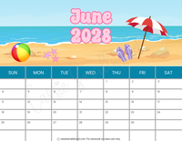printable June 2028 calendar pdf, cute monthly 2028 calendar to print landscape colorful