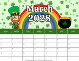 printable March 2028 calendar pdf, cute printable 2028 monthly wall calendar horizontal