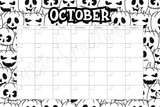 blank October coloring calendar for kids printable pdf, blank monthly calendar template, black and white blank calendar downloadable