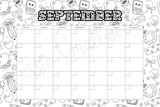 blank September coloring calendar printable pdf, blank monthly calendar template, black and white blank calendar downloadable