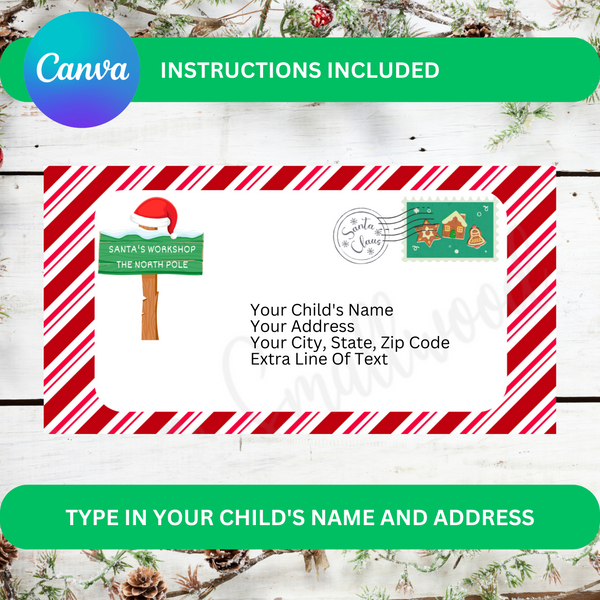 North Pole Mail envelope editable template Santa envelope printable personalized