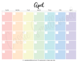 cute colorful blank monthly calendar template printable pdf, aesthetic blank calendar, pretty blank calendar printable, empty calendar pages simple, blank April calendar