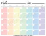 cute colorful blank monthly calendar template printable pdf, aesthetic blank calendar, pretty blank calendar printable, empty calendar pages simple